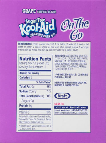 Kool-Aid On-The-Go Sugar Free Grape Drink Mix Packets Perspective: back