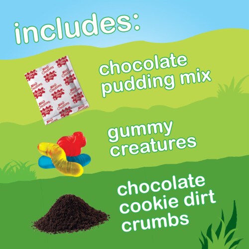 Jell-O Play Dirt Dessert Kit with Chocolate Pudding Mix Gummy Creatures & Oreo Crumbs Perspective: back