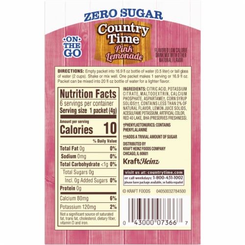 Country Time Zero Sugar Pink Lemonade Naturally Flavored Powdered Drink Mix Perspective: back