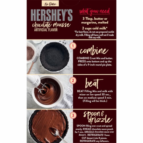HERSHEY'S No Bake Chocolate Mousse Dessert Kit with Filling Mix Cust Mix & Fudge Topping Perspective: back