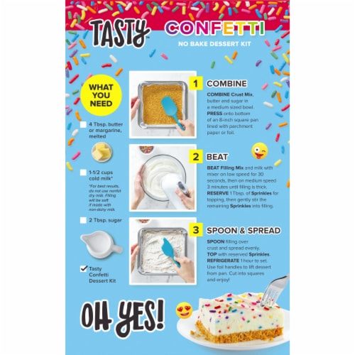 Tasty No Bake Confetti Dessert Kit with Sprinkles Filling & Crust Mix Perspective: back