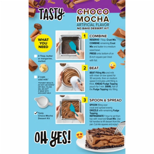 Tasty No Bake Choco Mocha Dessert Kit with Filling Mix Crust Mix & Fudge Topping Perspective: back