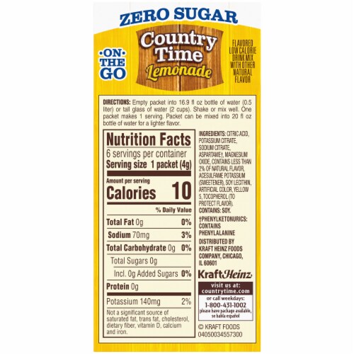 Country Time Zero Sugar Lemonade Drink Mix Packets Perspective: back