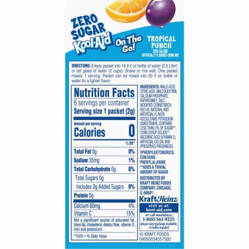 Kool-Aid On The Go Zero Sugar Tropical Punch Powdered Drink Mix Perspective: back
