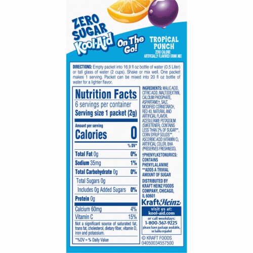 Kool-Aid Zero Sugar Tropical Punch Drink Mix Packets Perspective: back