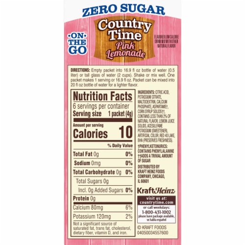 Country Time Zero Sugar Pink Lemonade Powdered Drink Mix Perspective: back