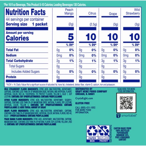 Crystal Light with Caffeine On-The-Go Drink Mix Packets Variety Pack Perspective: back