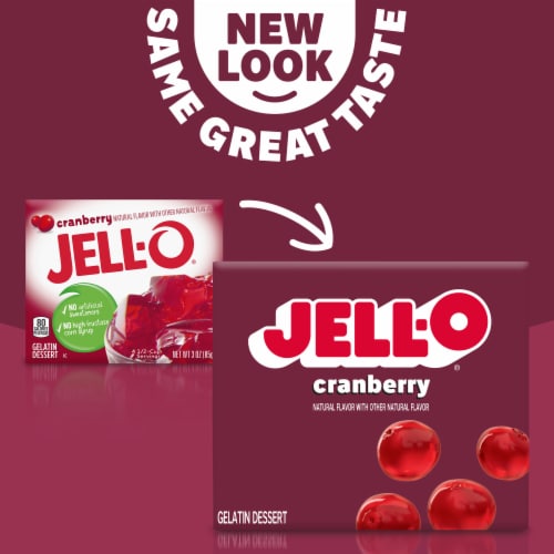 Jell-O Cranberry Gelatin Dessert Mix, Box Perspective: back