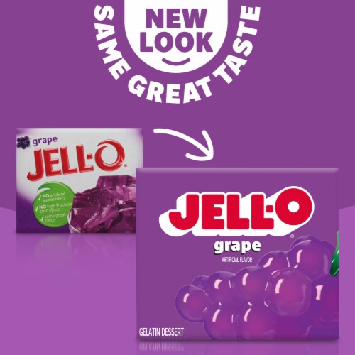 Jell-O Grape Gelatin Dessert Mix, Box Perspective: back