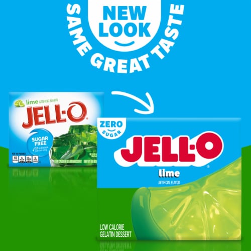 Jell-O Lime Artificially Flavored Zero Sugar Low Calorie Gelatin Dessert Mix, Box Perspective: back