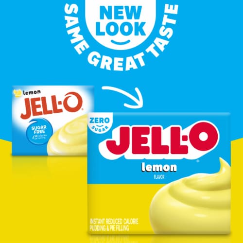 Jell-O Lemon Flavor Zero Sugar Instant Reduced Calorie Pudding & Pie Filling Mix, Box Perspective: back