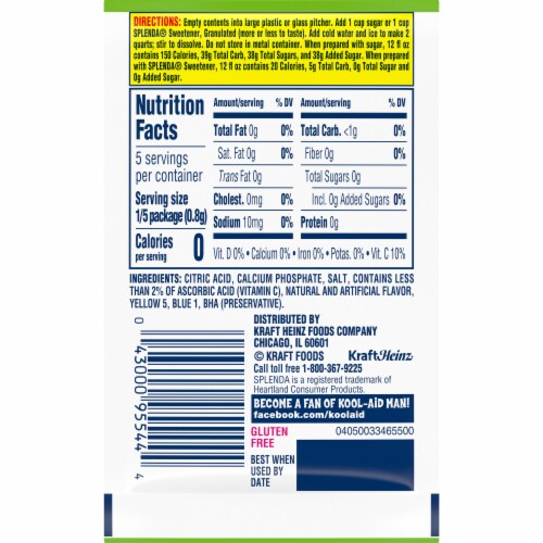Kool Aid Zero Sugar Lemon Lime Drink Mix Packet Perspective: back