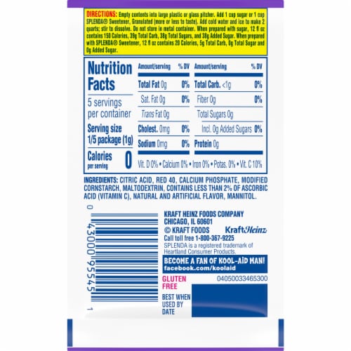 Kool Aid Unsweetened Berry Cherry Red Powdered Soft Drink Mix Packet Perspective: back