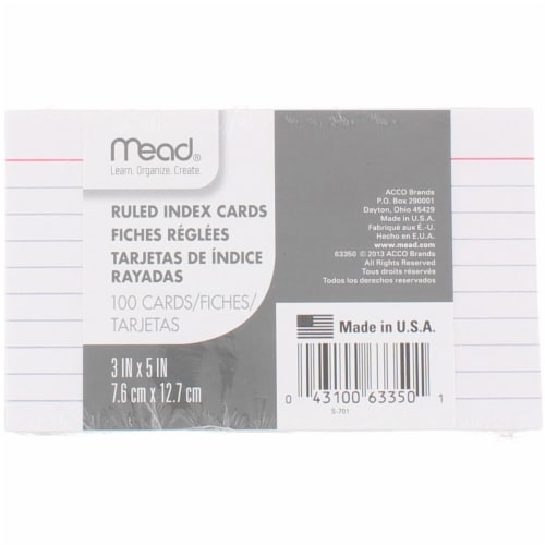 Mead Index Cards 3 X5 100/Pkg-Ruled White Perspective: back