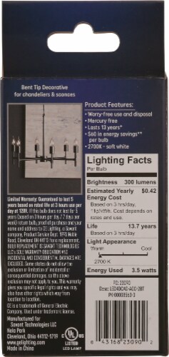 GE 3.5-Watt (40-Watt) Decorative Bent Tip Candelabra Base CAC LED Light Bulbs Perspective: back