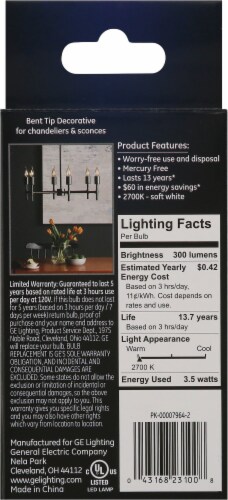 GE LED 3.5-Watt (40-Watt) Soft White Clear Finish Decorative Bent Tip Light Bulb Perspective: back