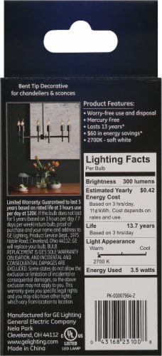GE LED 3.5-Watt (40-Watt) Soft White Clear Finish Decorative Bent Tip Light Bulb Perspective: back