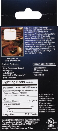 GE 5/10/19-Watt (50/100/150-Watt) A21 3-Way LED Light Bulb Perspective: back