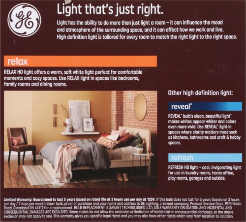 GE Relax LED 10-Watt Soft White Light Bulbs Perspective: back