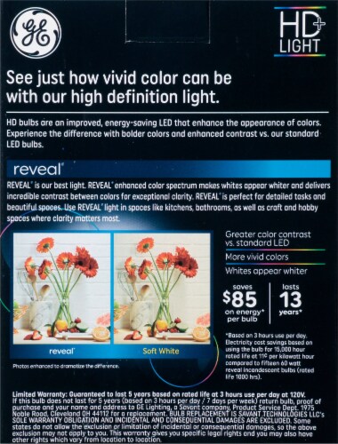 GE Reveal® HD Pure Clean Light 60 LED Bulb Perspective: back