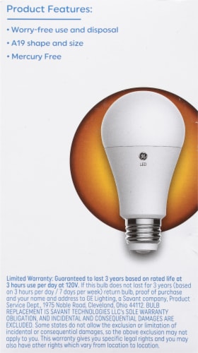 GE Soft White LED 50/100/150W 3 Classic Shape Light Bulb Perspective: back