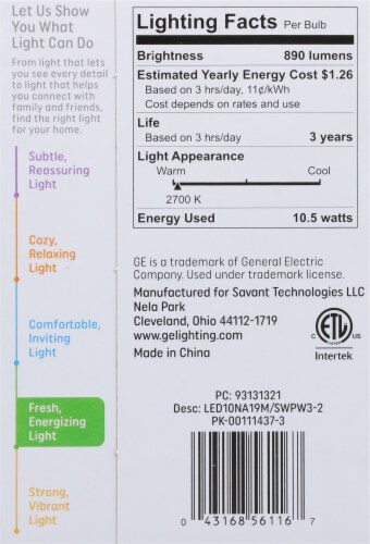GE 75-Watt (10.5-Watt) A19 LED Light Bulb - Soft White Perspective: back