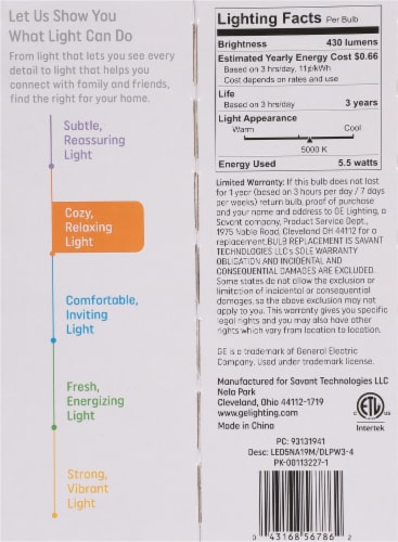 GE Daylight LED 5.5 Watt (40 Watt) Light Bulbs Perspective: back