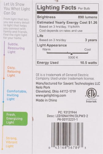 GE Daylight LED 10.5 Watt (75 Watt) Light Bulbs Perspective: back