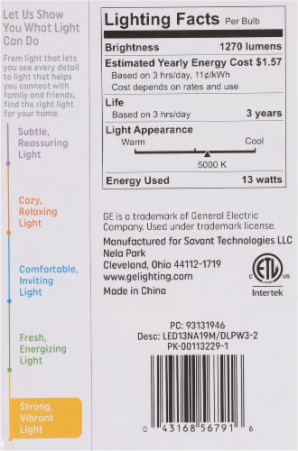 GE 100 Watt Daylight LED Bulbs Perspective: back