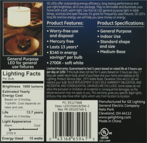 GE 15-Watt (100-Watt) A21 LED Light Bulbs Perspective: back
