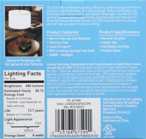 GE 6-Watt (40-Watt) A19 LED Light Bulbs Perspective: back