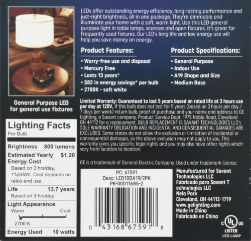 GE 10-Watt (60-Watt) A19 LED Light Bulbs Perspective: back