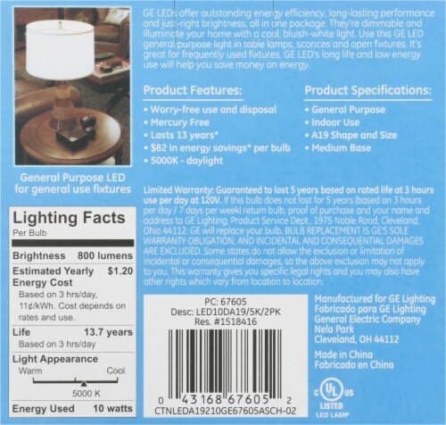 GE 10-Watt (60-Watt) A19 LED Light Bulb Perspective: back