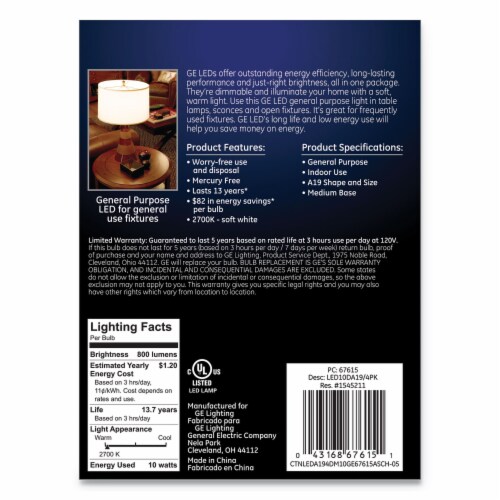 ge 4pk 60w soft white a19 led light bulbs