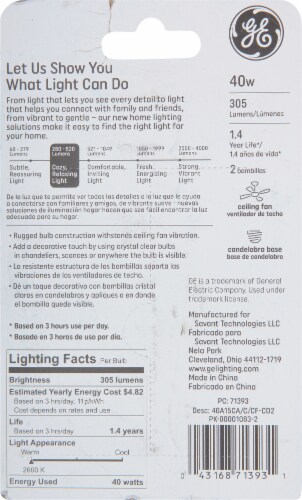40 W Crystal Clear Bulbs - 2pk Perspective: back