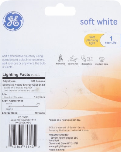 GE 40-Watt Auradescent Flame-Shaped Blunt Tip Light Bulbs Perspective: back
