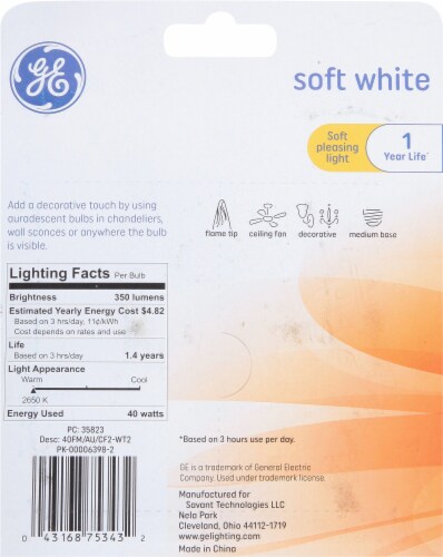 GE 40-Watt Auradescent Flame-Shaped Blunt Tip Light Bulbs Perspective: back