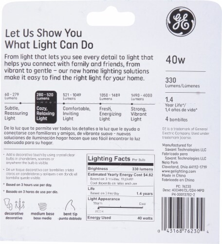 GE 40-Watt Bent Tip Decorative CA Type Light Bulbs Perspective: back