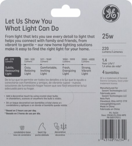 GE 25-Watt Bent Tip Decorative CA Type Candelabra Base Light Bulbs Perspective: back