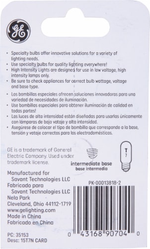 GE 15-Watt E17 Intermediate Base T7 Tubular Appliance Light Bulb Perspective: back