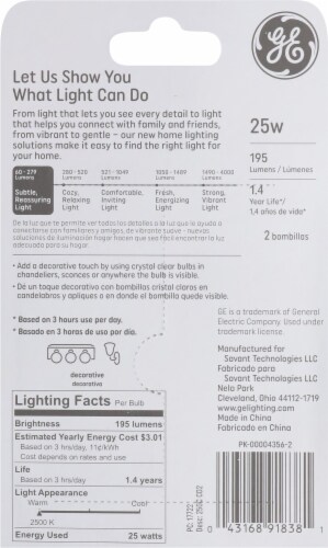 GE Crystal Clear 25-Watt Decorative Candelabra Base Light Bulbs Perspective: back