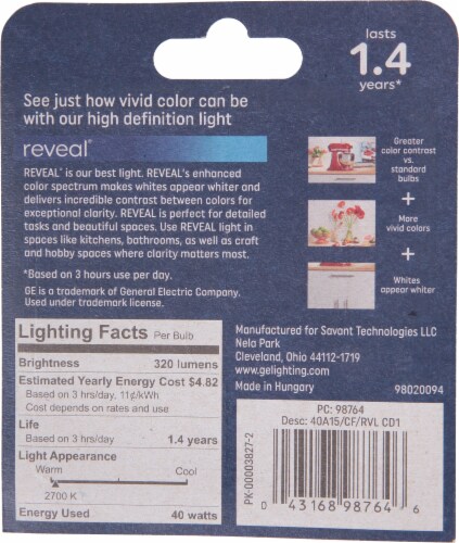 GE Reveal 40-Watt Vibration Resistant A15 Light Bulb Perspective: back