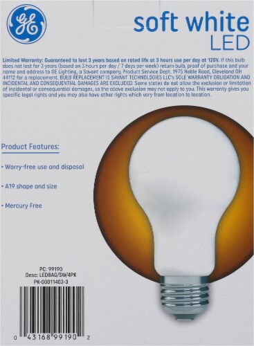 GE 8-Watt (60-Watt) A19 LED Light Bulbs - Soft White Perspective: back