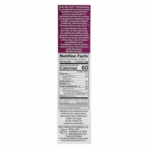Edward & Sons Exotic Rice Toast™ Whole Grain Crackers Purple Rice & Black Sesame - Perspective: back