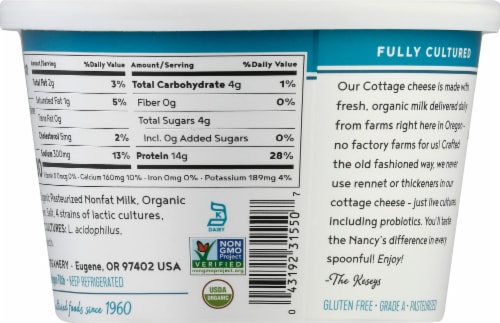 Nancy's® Organic Probiotic Cottage Cheese Perspective: back