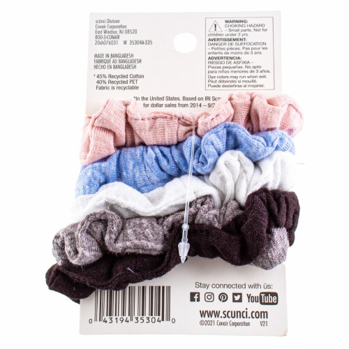 Scunci Planet-Friendly Recycled Cotton Scrunchies (Pink, Blue, White, Grey, Black), 5ct Perspective: back