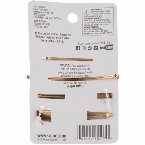 Scunci Real Style Decorative Trend Alert! Hair Pins, Metallic Gold, 4 Ct Perspective: back