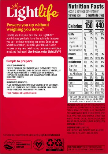 Lightlife Smart Menu Plant-Based Meatballs Perspective: back