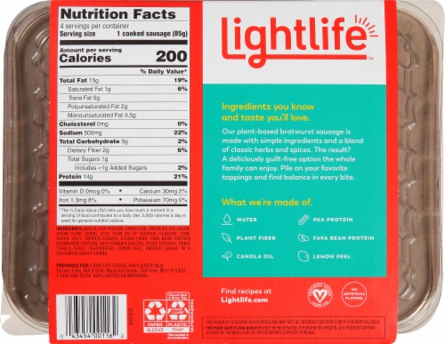 Lightlife™ Plant Based Bratwurst Sausage Perspective: back