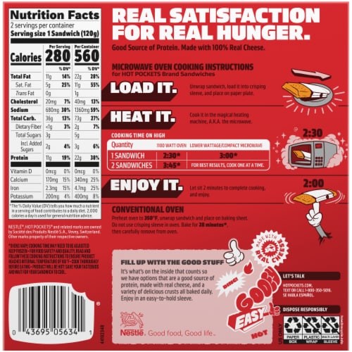 Hot Pockets Frozen Snack Drive Thru Menu Style Sliced Beef 'N Cheddar Frozen Sandwiches Perspective: back